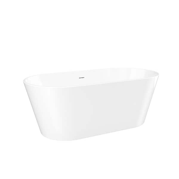 59 in. x 29 in. Acrylic Freestanding Soaking Bathtub in Glossy White