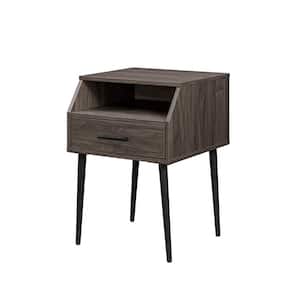 18 in. Slate Grey Angled Rectangle Wood Modern End Table with 1-Drawer