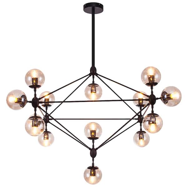 Y'INSP 15-Light Black Modern Farmhouse Sputnik Chandelier for Kitchen Island with Clear Glass Shades and No Bulb Included
