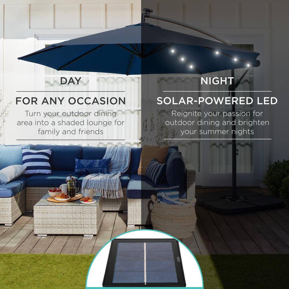 10ft Navy Blue Solar LED Offset Patio Umbrella with Adjustable Tilt
