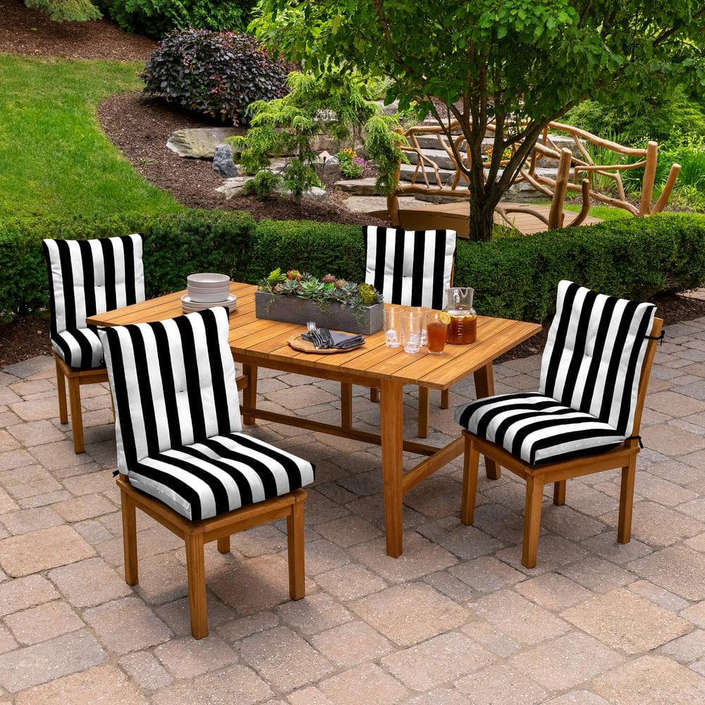 Black and White Striped Polyester Dining Chair Cushions, Set of 2