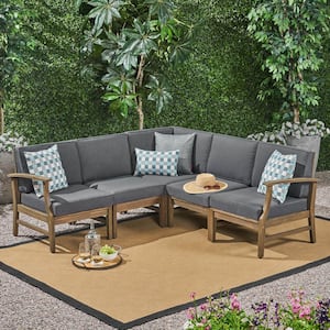 Perla Grey 5-Piece Wood Outdoor Patio Sectional Set with Dark Grey Cushions