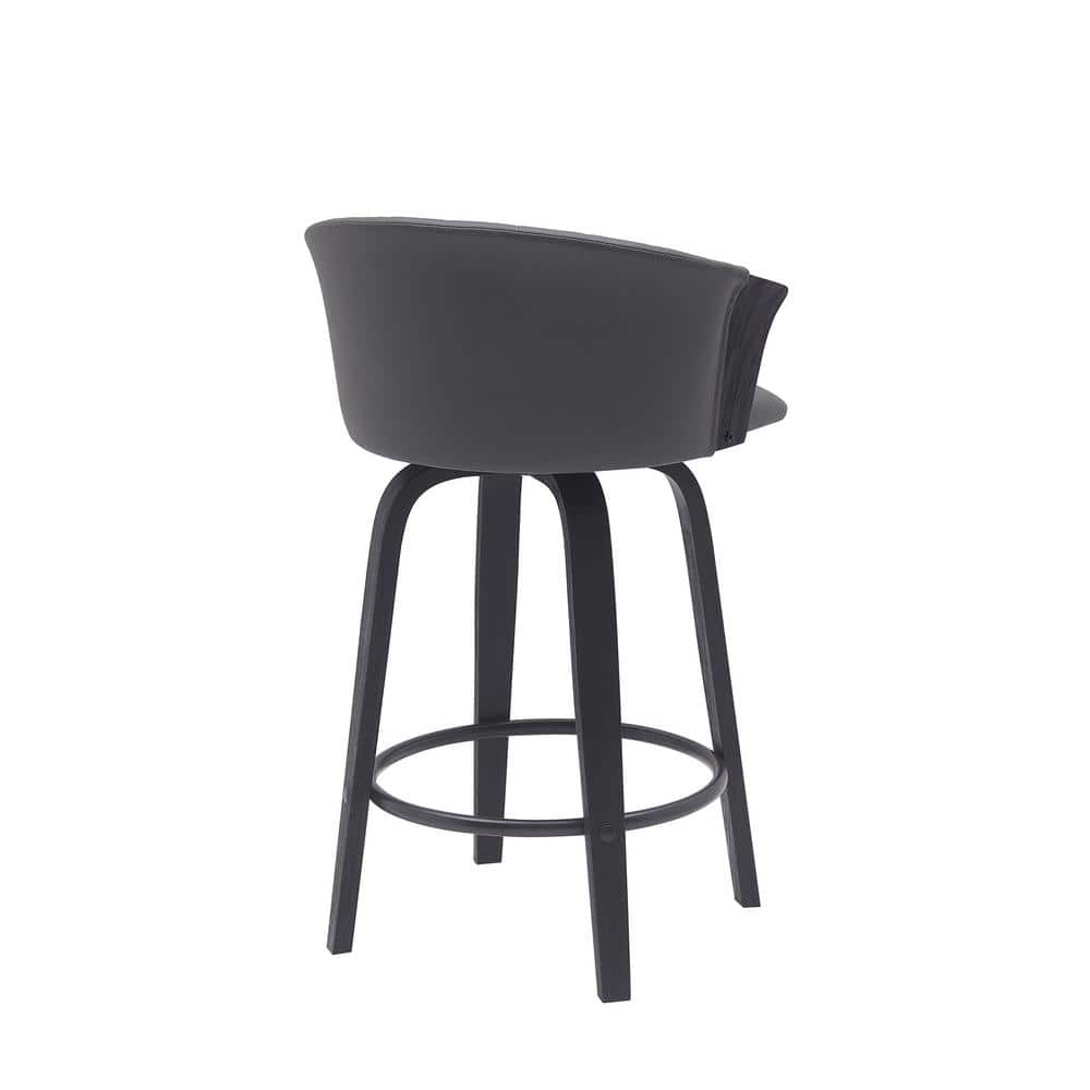 Diana 30" Gray Faux Leather Swivel Bar Stool with Black Wood Frame