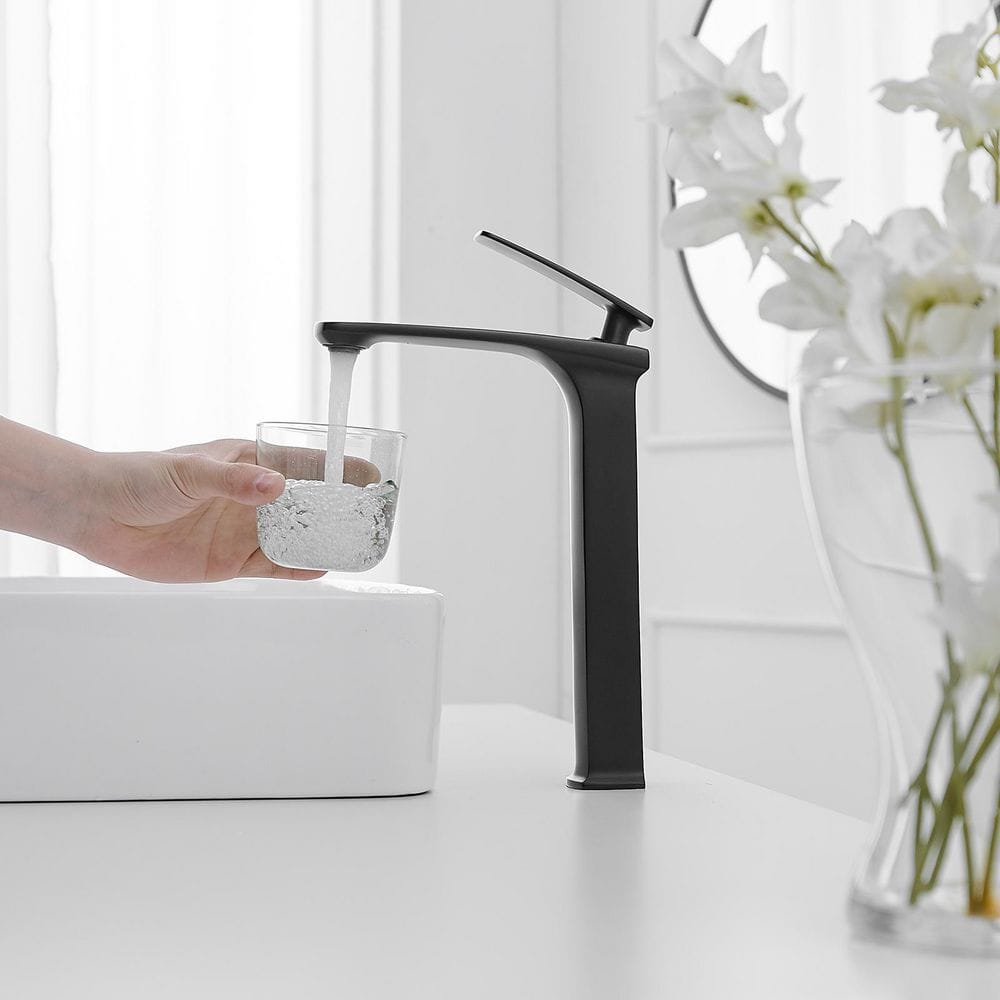 Matte Black Single Handle Vessel Sink Faucet with Drain Assembly