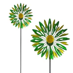 Yellow/Green Metal Flower Wind Spinner Garden Stake