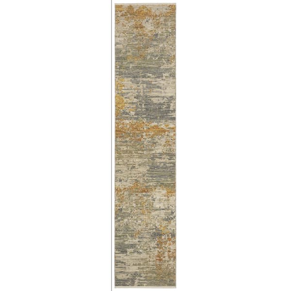 AVERLEY HOME Solano Beige/Gold 2 ft. x 12 ft. Mottled Abstract Wool Nylon Blend Fringe-Edge Indoor Runner Area Rug