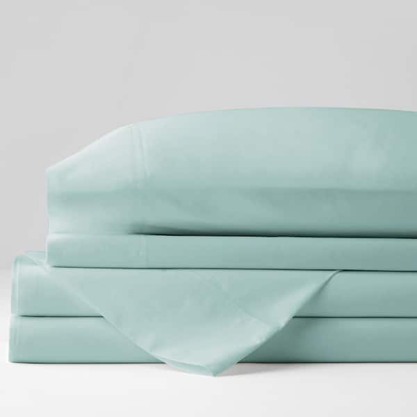 The Company Store Legends Hotel Organic 4-Piece Pale Blue Solid 300-Thread Count Cotton Percale Full Sheet Set