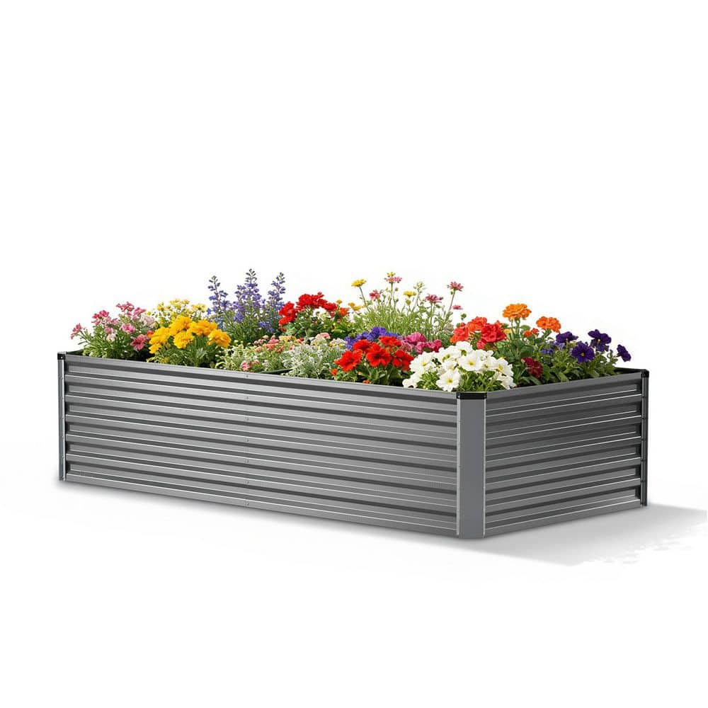 コロ付きメタルガーデンベッド Pocassy 6 ft. x 3 ft. x 2 ft. Silver Outdoor Steel Raised Garden