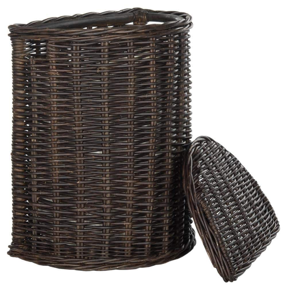 Brown Wicker Upright Hamper with Lid and Cotton Liner