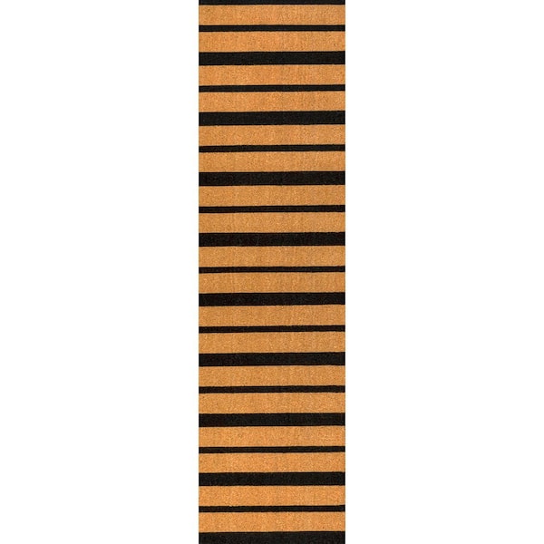 Peater Classic Casual Commerical Natural Coir Natural/Black 2 ft. 2 in. x 8 ft. Indoor/Outdoor Runner Rug