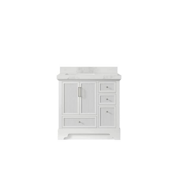 Willow Collections Alys 36 in. W. x 22 in. D x 36 in. H Single Left Offset Sink Bath Vanity in White with 2 in. Calcutta Nuvo Qt. Top