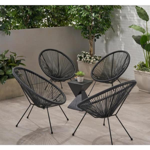Indoor Outdoor Acapulco Woven Lounge Chair 1 Blue Chair with 1 Black Table All-Weather Patio Pear Shaped Weave Chair 