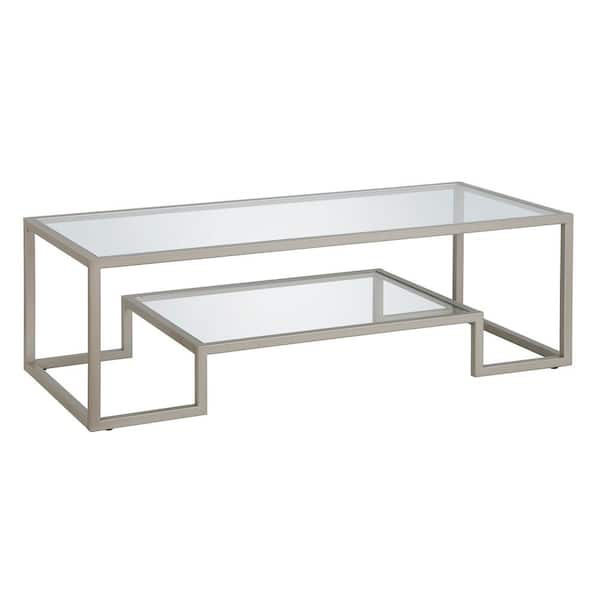 Meyer&Cross Athena 54 in. Satin Nickel Rectangle Glass Top Coffee Table with Shelf