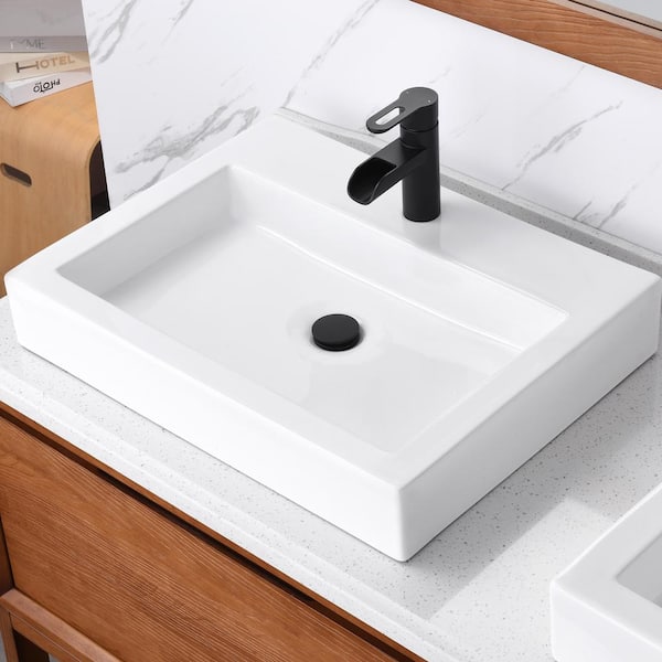 LUXIER Modern 24 in. Rectangular Bathroom Ceramic Vessel Sink in White