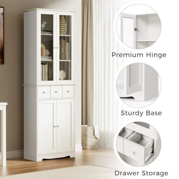 15.74 in. W x 11.8 in. D x 64.96 in. H White Narrow Height Slim Tall Linen Cabinet