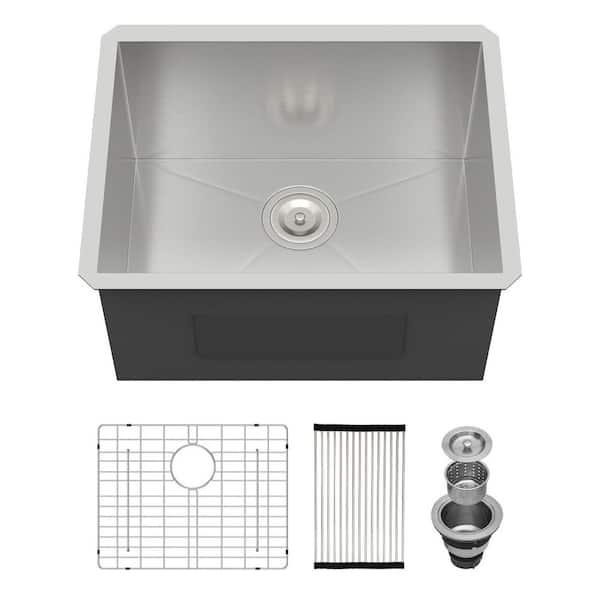 Logmey 21 in. x 18 in. x 12 in. 16-Gauge Undermount Single Bowl Stainless Steel Deep Laundry/Utility Brushed Sink with Strainer