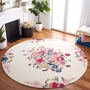Blossom Pink/Ivory 7 ft. x 7 ft. Floral Round Area Rug