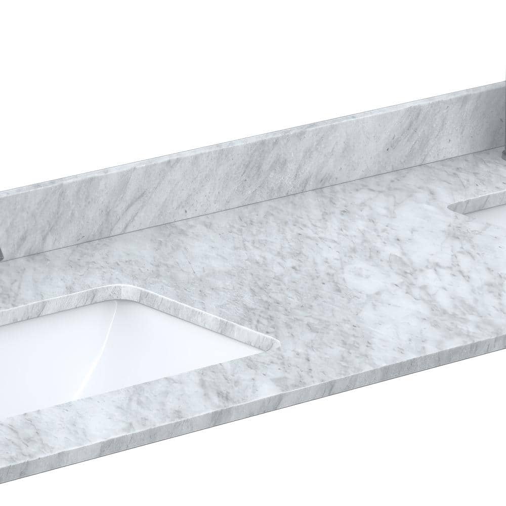 84" White Carrara Marble Double Sink Vanity Top with Backsplash