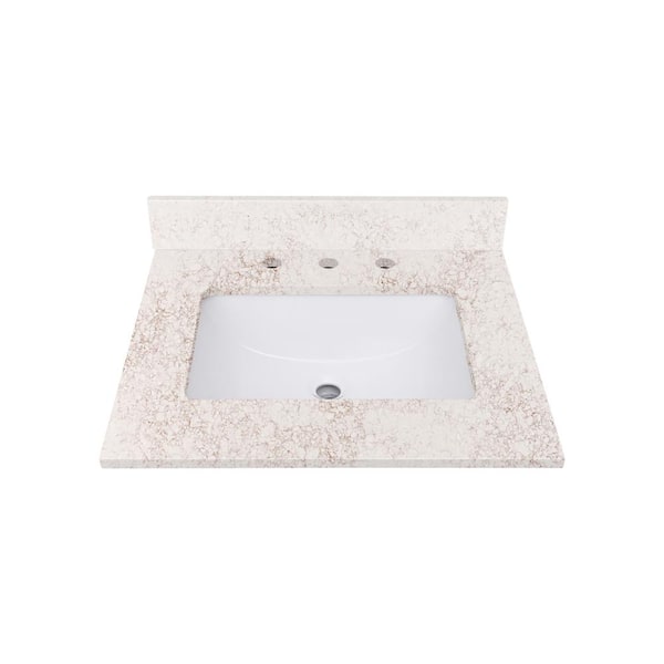 25 in. W x 22 in. D Alluring Quartz White Rectangular Single Sink Bathroom Vanity Top