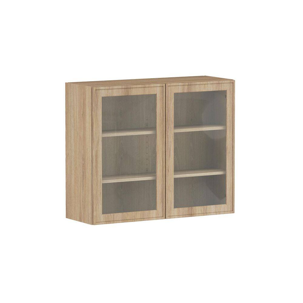 Designer Series Renly 36 in. W x 12 in. D x 30 in. H Assembled Slim Shaker Glass Door Wall Kitchen Cabinet in Sandstone price history on PriceWatchPro