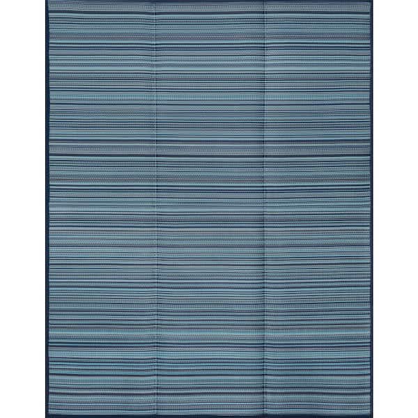 Luna Navy 6 ft. x 9 ft. Stripes Indoor/Outdoor Area Rug