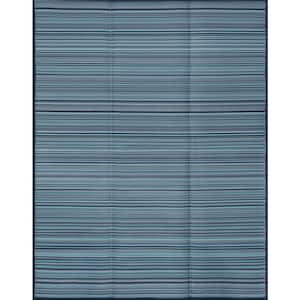 Luna Navy 9 ft. x 12 ft. Stripes Indoor/Outdoor Area Rug