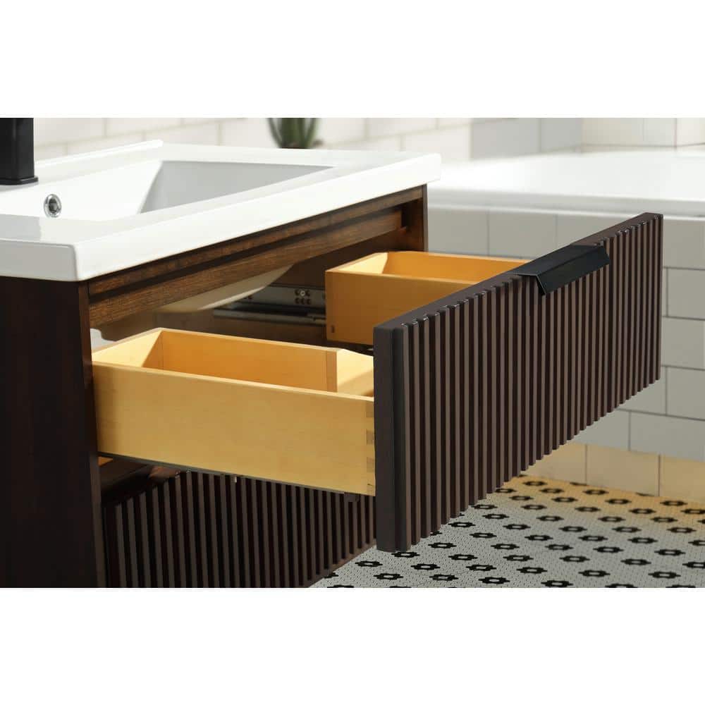 San Diego 30" Walnut Wood Bathroom Vanity with Ceramic Countertop