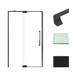 Irene 48 in. W x 76 in. H Pivot Semi-Frameless Shower Door in Matte Black with Clear Glass