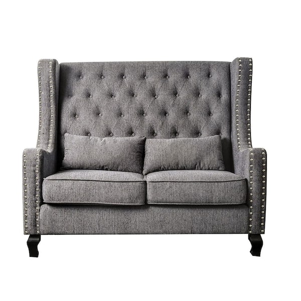William's Home Furnishing Alicante 56.8 in. Gray Fabric 2-Seater English Rolled Arm Sofa with Square Arms