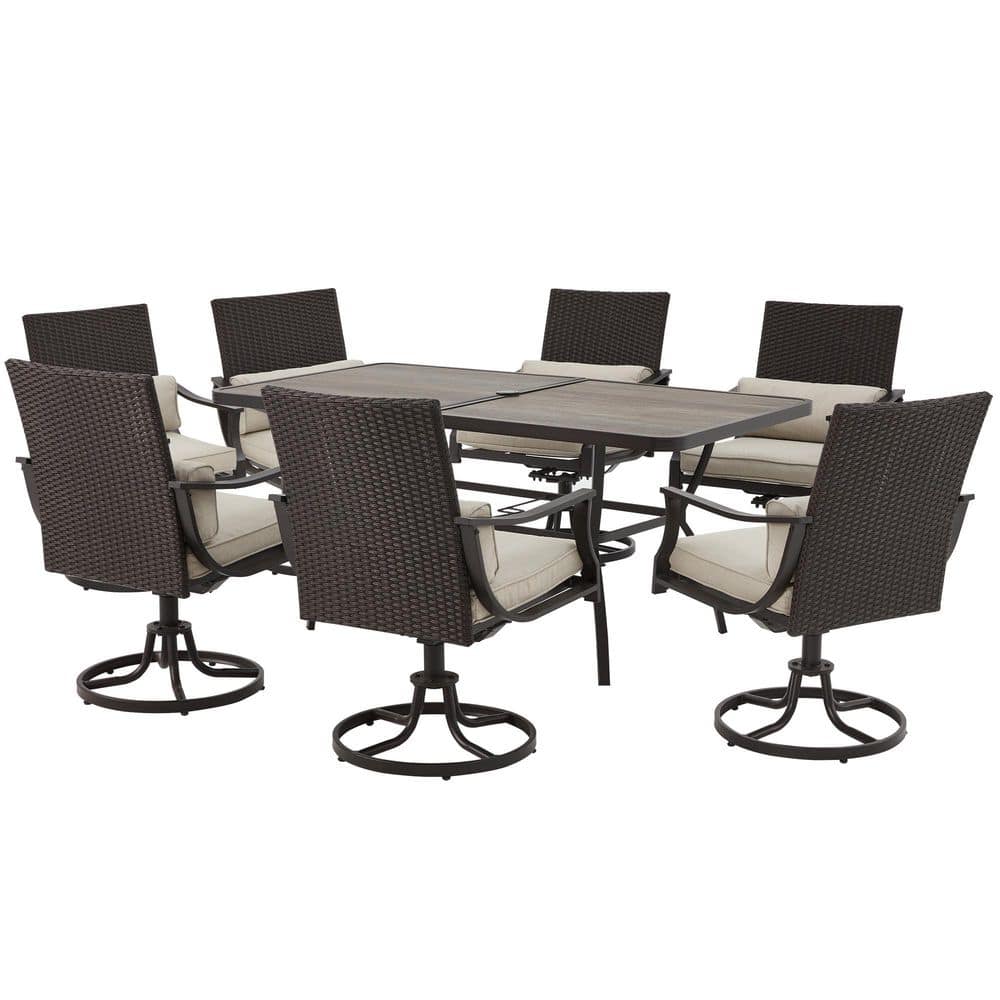 7-Piece Metal Outdoor Dining Set 1 Rectangular Table (1.96 in. Umbrella Hol