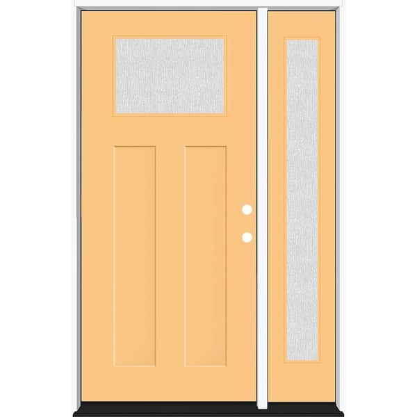 Legacy 53 in. x 80 in. 1/4 Toplite Rain Glass LHIS Primed Jackfruit Finish Fiberglass Prehung Front Door w/14 in. SL