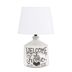 13.7 in.1-Light Welcome Home Rustic Ceramic Farmhouse Foyer Entryway Accent Table Lamp with Fabric Shade