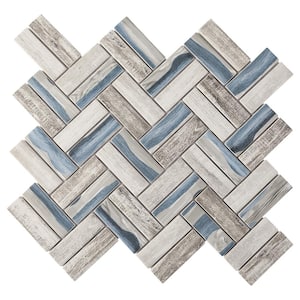 Ecoglassify Wooden Blue 11.11 in. x 12.52 in. Herringbone Matte Glass Mosaic Tile (9.7 sq. ft./Case)