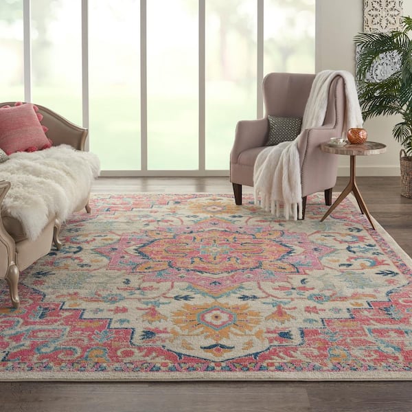 Passion Ivory/Pink 9 ft. x 12 ft. Persian Modern Transitional Area Rug