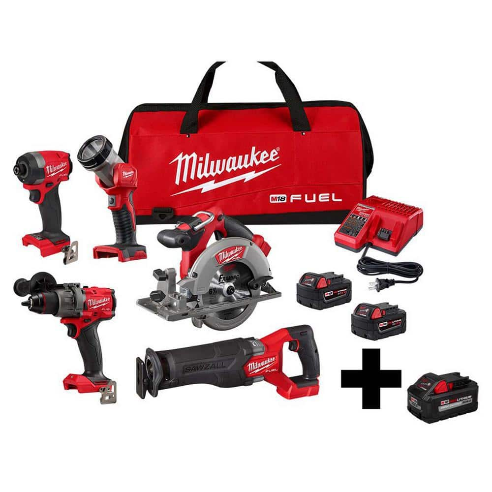 M18 FUEL 18-Volt Lithium-Ion Brushless Cordless Combo Kit (5-Tool) with 8.0 Ah High Output Battery -  Milwaukee