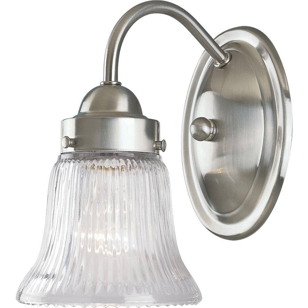 Brushed Nickel Fluted Glass One-Light Bath Vanity Fixture
