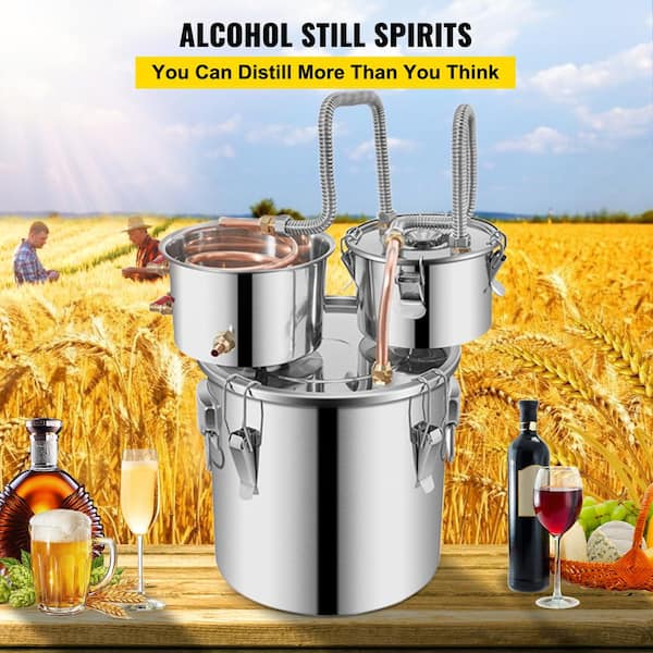 Moonshine Still Stainless Steel Alcohol Distiller with Copper Tube and Circulating Pump Brewing Kit Built-in Thermometer