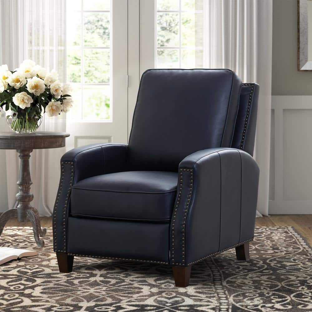 James Midnight Blue Faux Leather Standard Push Back Recliner with ...