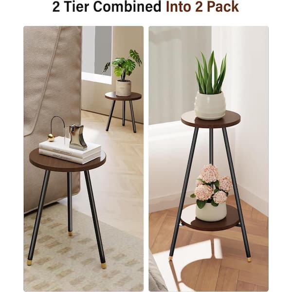 Mximu Walnut 28 in. H 2-Tier Adjustable Wood and Metal Indoor