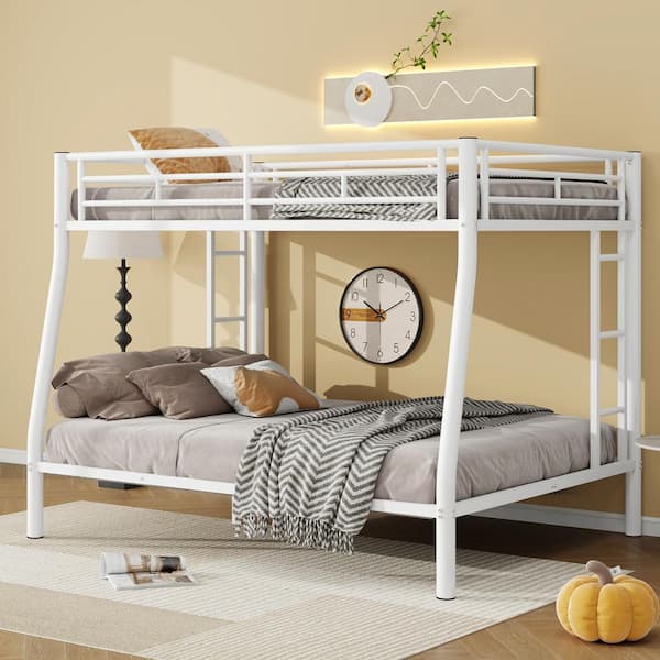 Harper & Bright Designs White Full XL Over Queen Metal Bunk Bed with 2-Side Ladders