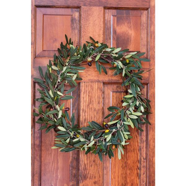 18 Olive Branch Greenery Wreath, Small Green Leaves Wreath for Front Door  or Indoor, Outoor Wreaths for Chirstmas All Seasons