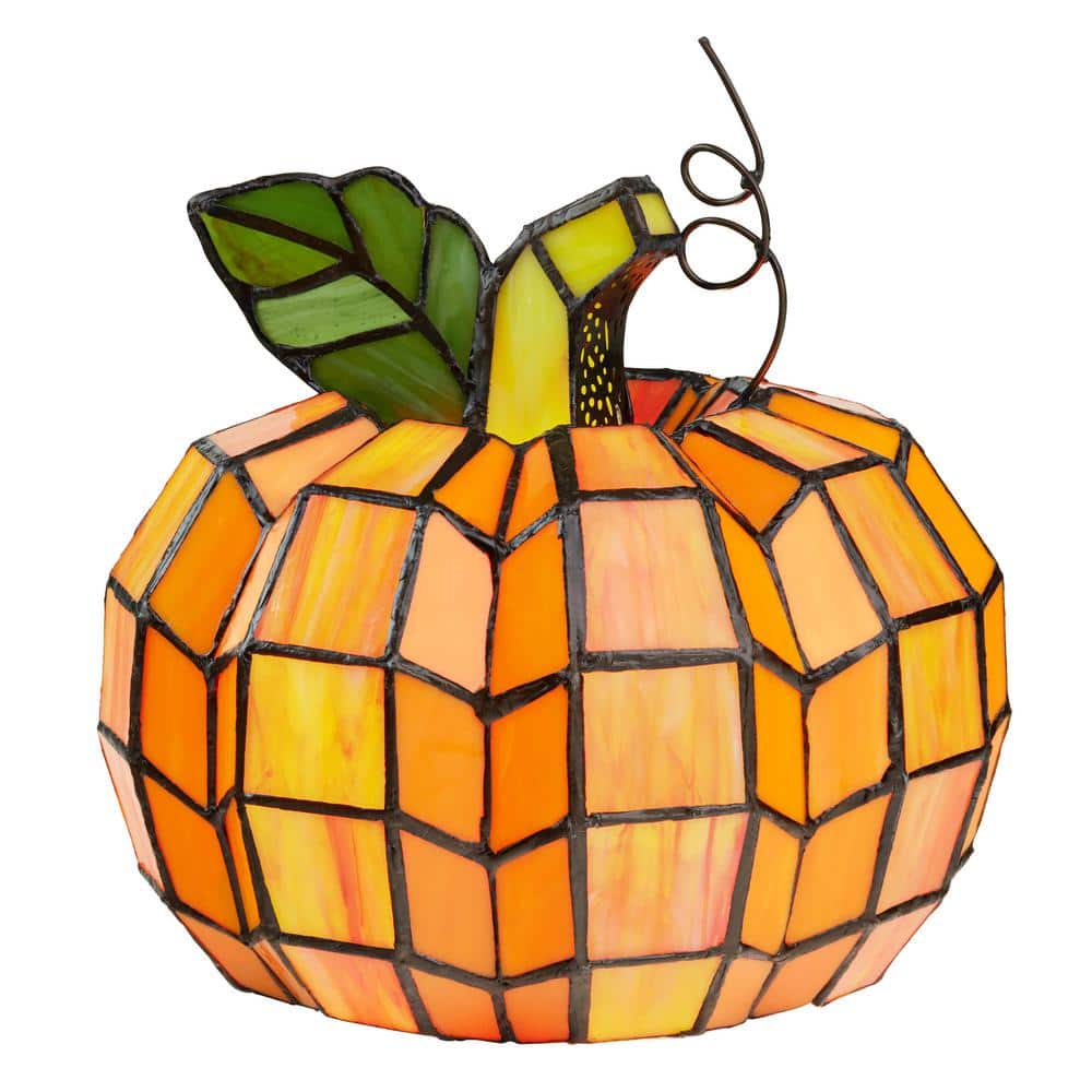 Patch the Pumpkin Orange and Green Stained Glass Accent Lamp