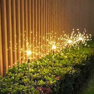 27.55 in. Outdoor Solar White Decorative Firework Lights 40 Copper Wires String Path Light Lamp in Warm White (4-Pack)