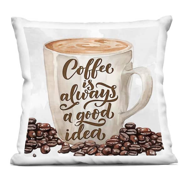 Stupell Industries Coffee Phrase Classic Mug Off-White Abstract Polyester 18 in. x 18 in. Throw Pillow