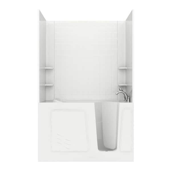 Universal Tubs Rampart 5 ft. Walk-in Whirlpool and Air Bathtub with 4 in. Tile Easy Up Adhesive Wall Surround in White