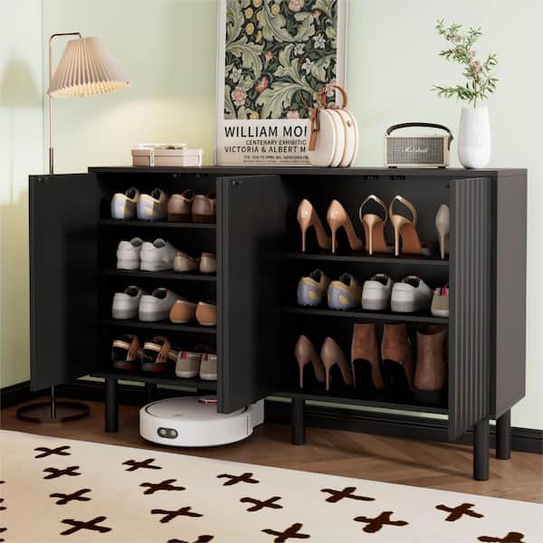 35.4 in. H x 55.1 in. W Black Wood Shoe Storage Cabinet