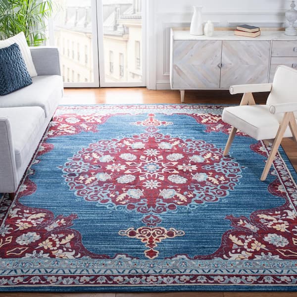 Brentwood Navy/Burgundy 10 ft. x 13 ft. Distressed Medallion Floral Area Rug
