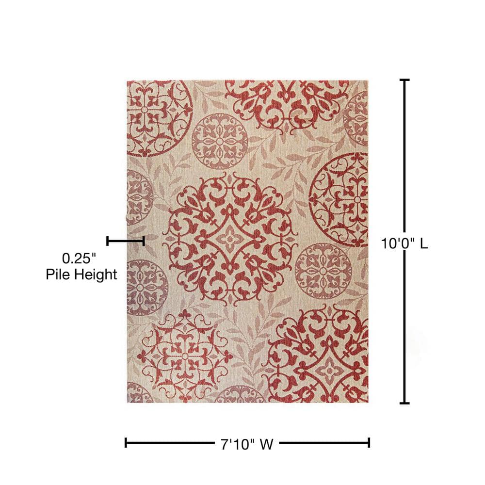 Emilia Red Medallion 8' x 10' Synthetic Indoor/Outdoor Area Rug