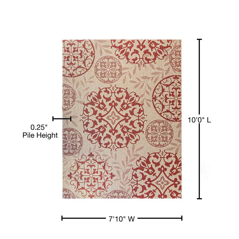Emilia Red Medallion 8' x 10' Synthetic Indoor/Outdoor Area Rug