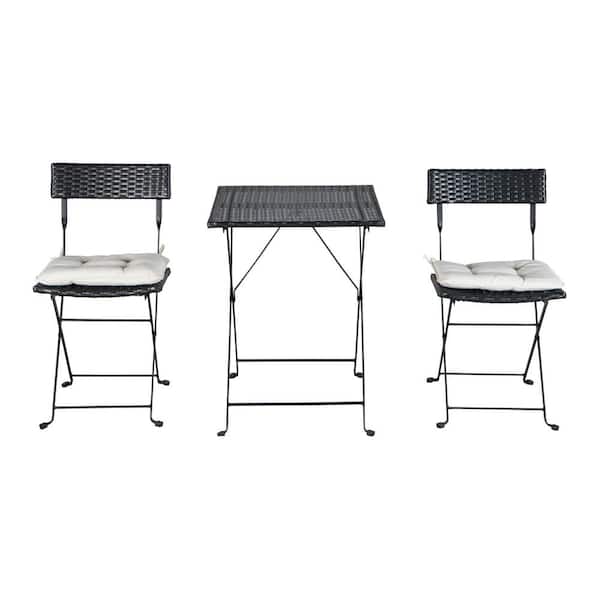 Unbranded 3-Piece PE Wicker Outdoor Bistro Set with Beige Cushions